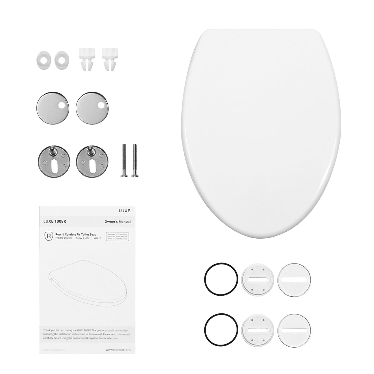 LUXE Comfort Fit Toilet Seat parts, see "What's in the Box" for information