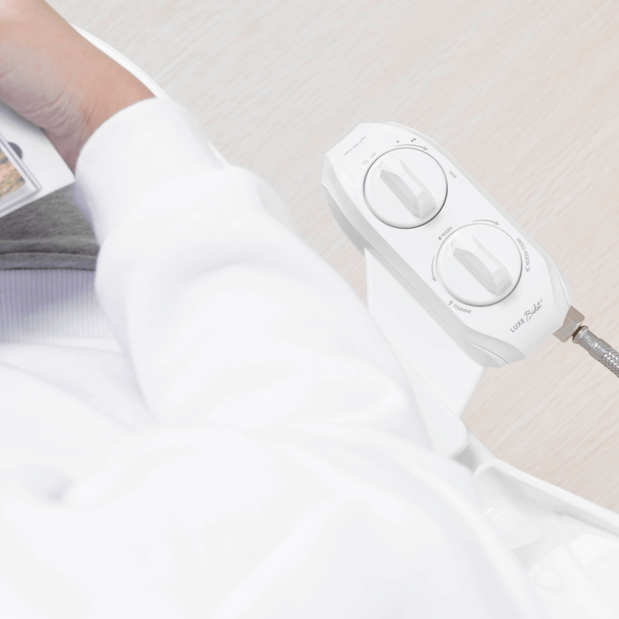 NEO 185 Plus White viewed from perspective of user on toilet