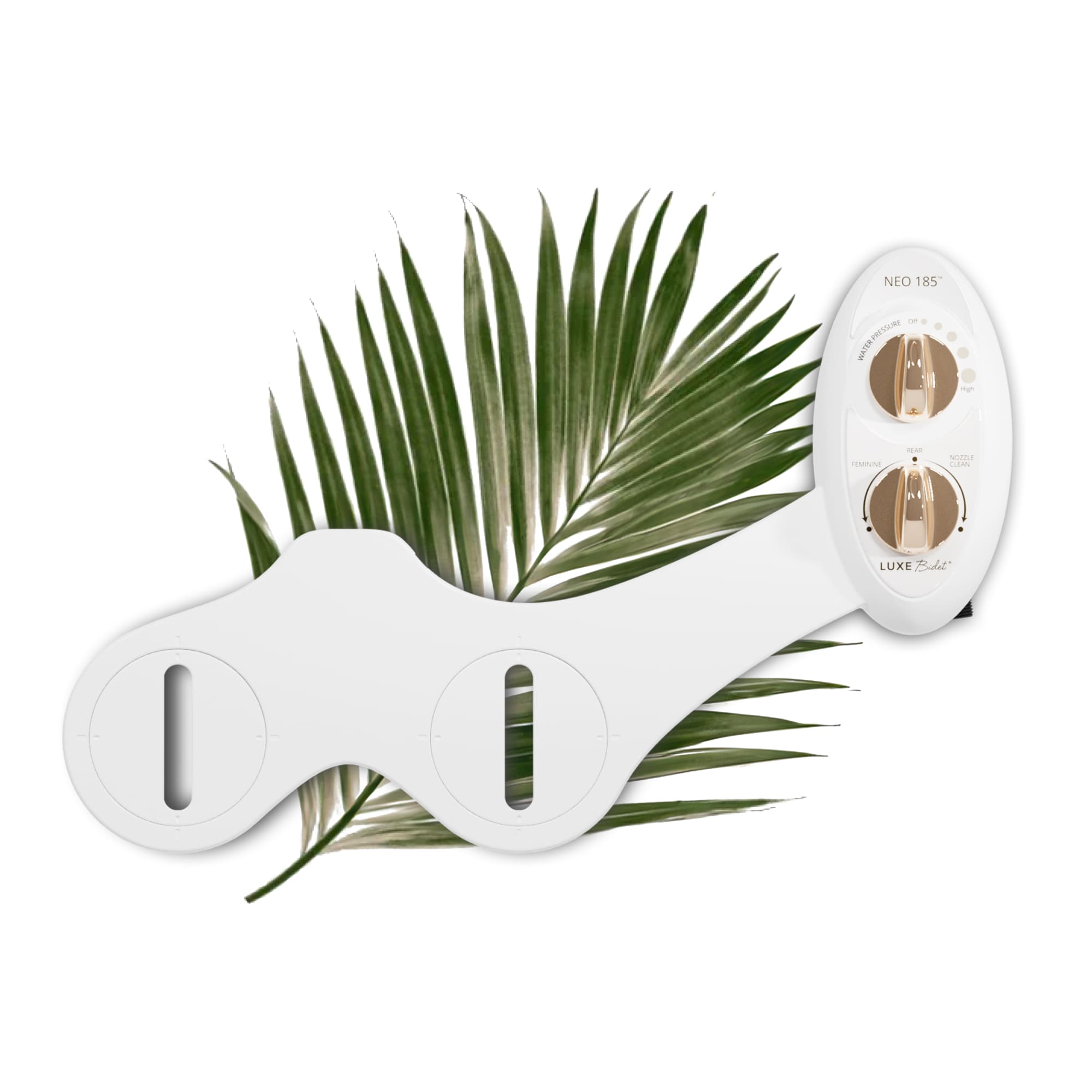 NEO 185 Gold bidet body shown with a leaf background