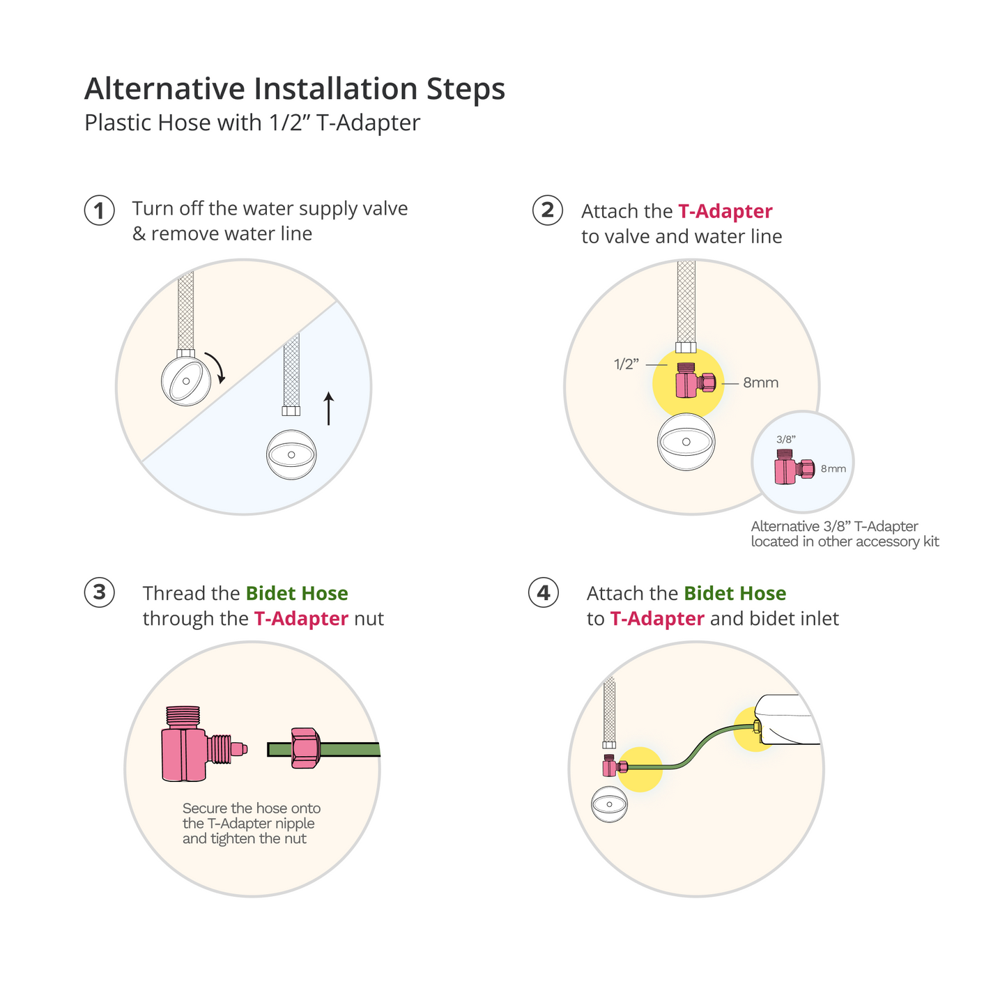 NEO Accessory Kit: Alternative Installation for 1/2" Supply Valves, Regular T-Adapter