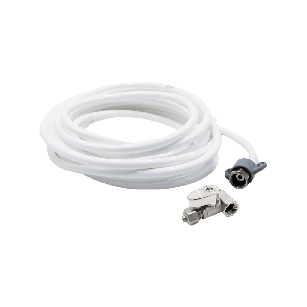 NEO Kit: Alternative Installation for 3/8" Supply Valves - 10ft Plastic Hot Water Hose with 3/8" Metal Shut-off T-Adapter
