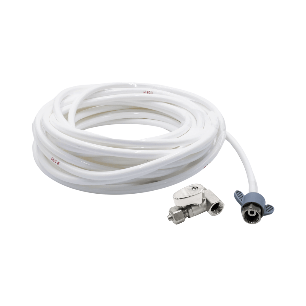 NEO Kit: Alternative Installation for 3/8" Supply Valves - 32ft Plastic Hot Water Hose with 3/8" Metal Shut-off T-Adapter