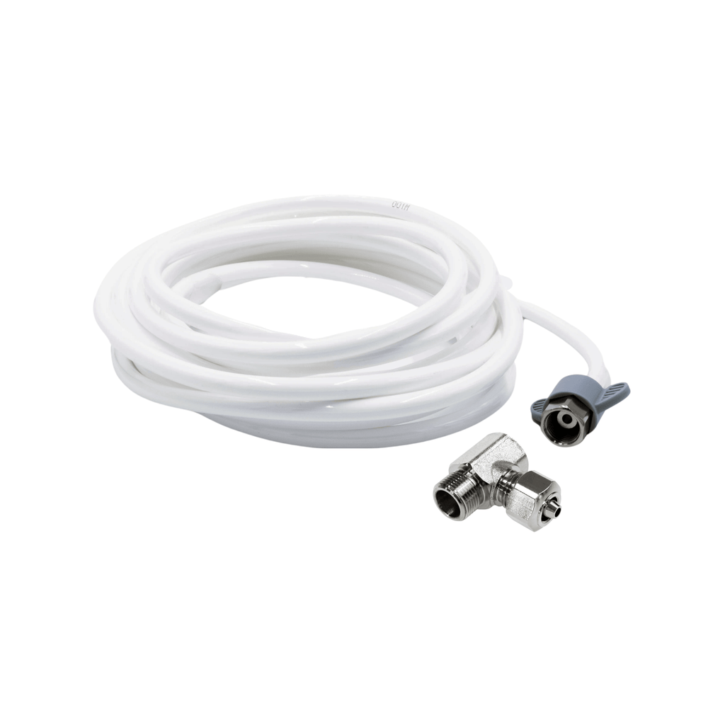 NEO Plus Kit: Alternative Installation for 3/8" Supply Valves- 16ft Plastic Hot Water Hose with 3/8" Metal Shut-off T-Adapter