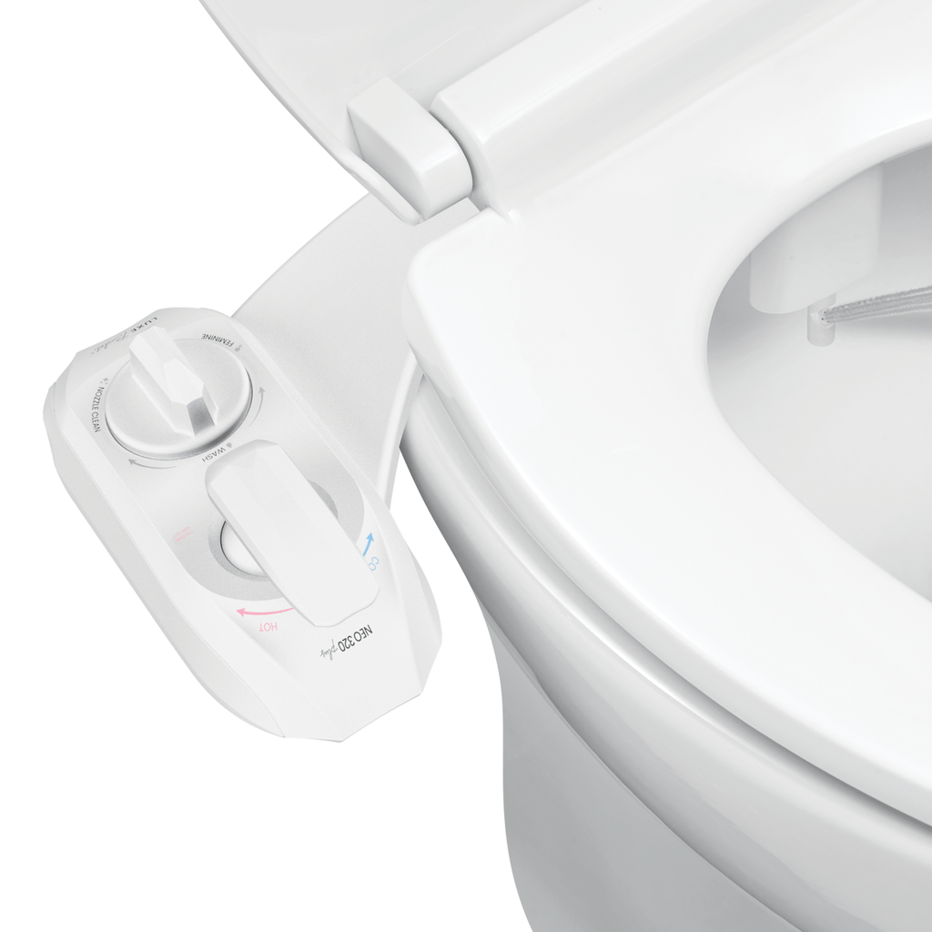 NEO 320 Plus: Imperfect Packaging - NEO 320 Plus White installed on a toilet with water spraying from nozzles