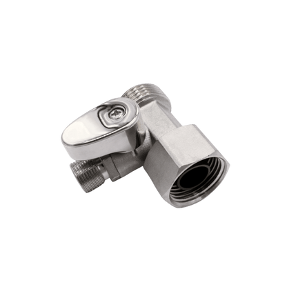 Cold Water Teardrop Nickel Shut-Off T-Adapter for NEO series, angled view