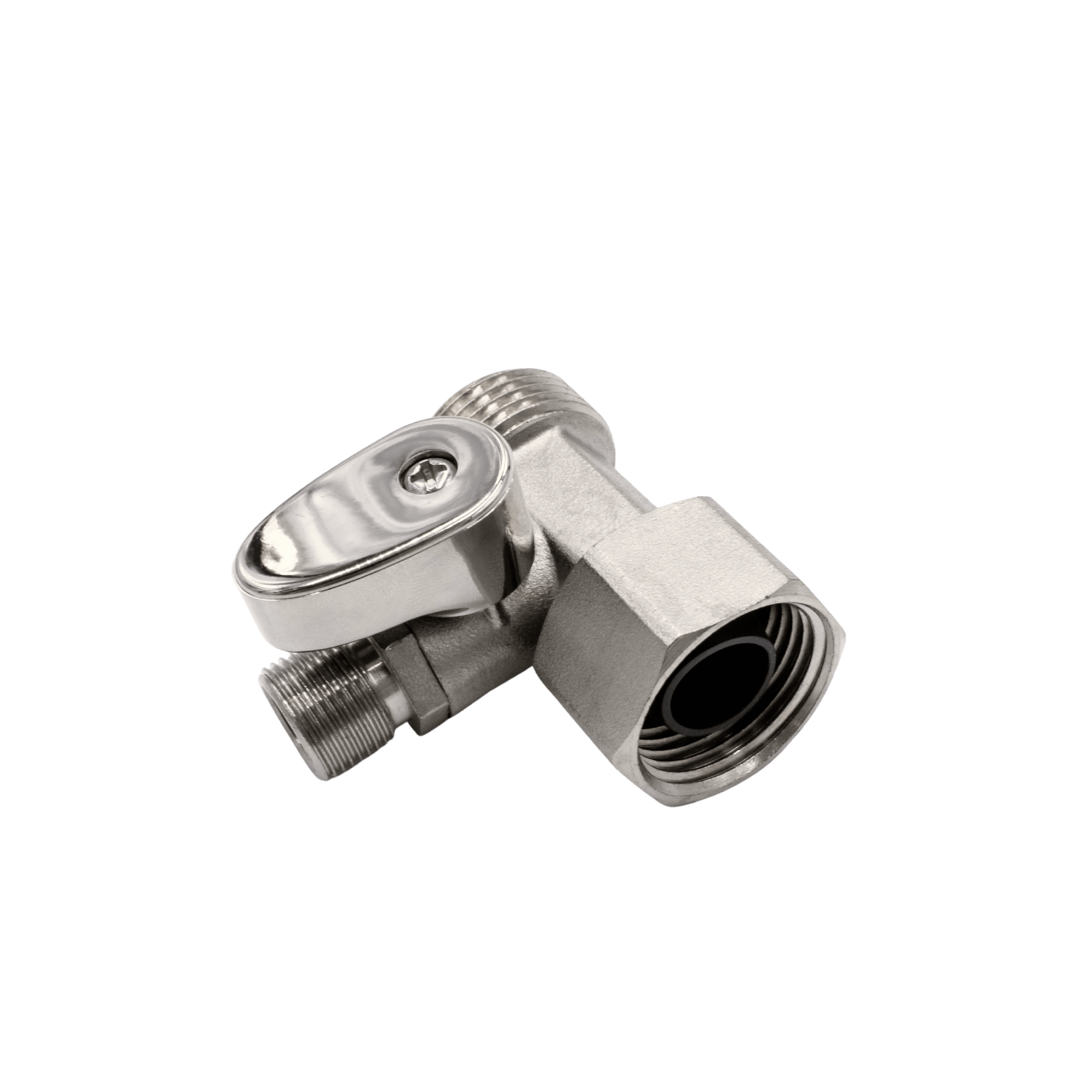 Cold Water, Teardrop shaped, Nickel, Shut-Off T-Adapter with ball-valve