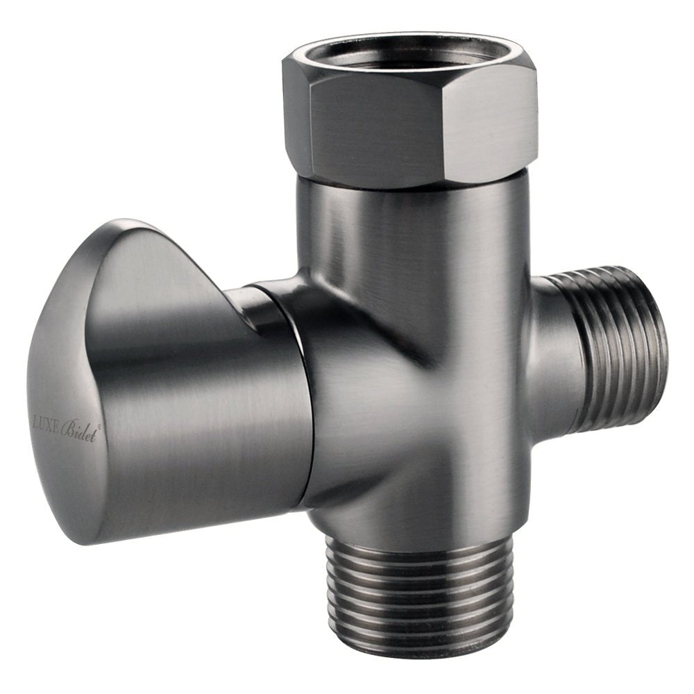 Shut-off T-Adapters for NEO Series - Cold Water Winged Nickel Shut-Off T-Adapter for NEO series, angled view