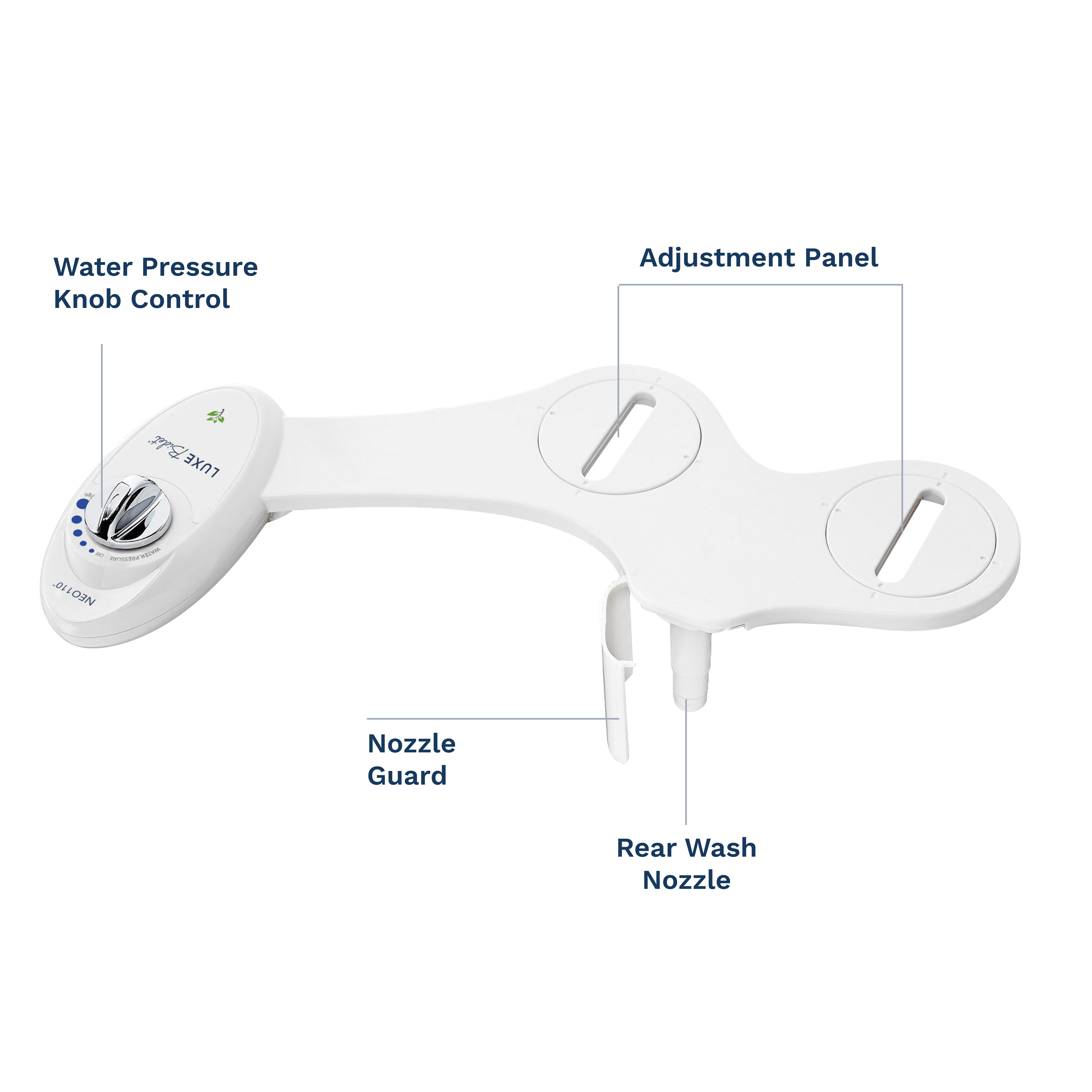 NEO 110 Parts: Water Pressure Control Knob, Adjustment Panels, Nozzle Guard, Posterior Wash Nozzle