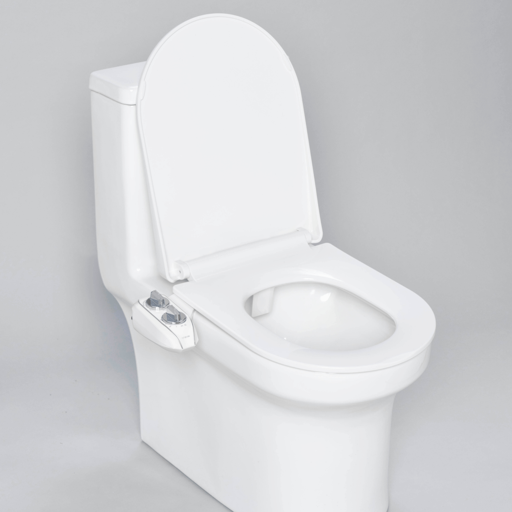 NEO 120 Plus: Imperfect Packaging - NEO 120 Plus Chrome installed on a modern toilet, with lid open