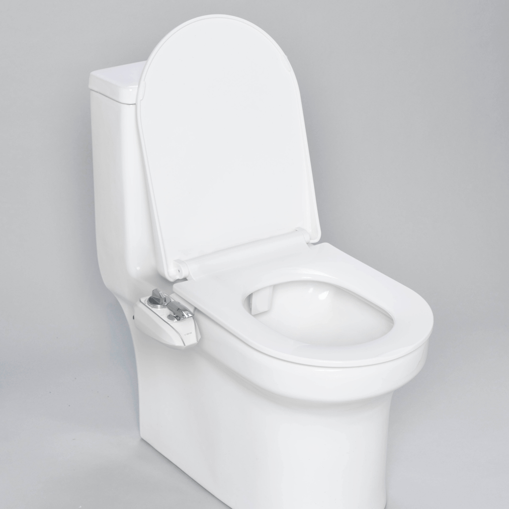 NEO 320 Plus: Imperfect Packaging - NEO 320 Plus Chrome installed on a modern toilet, with lid open