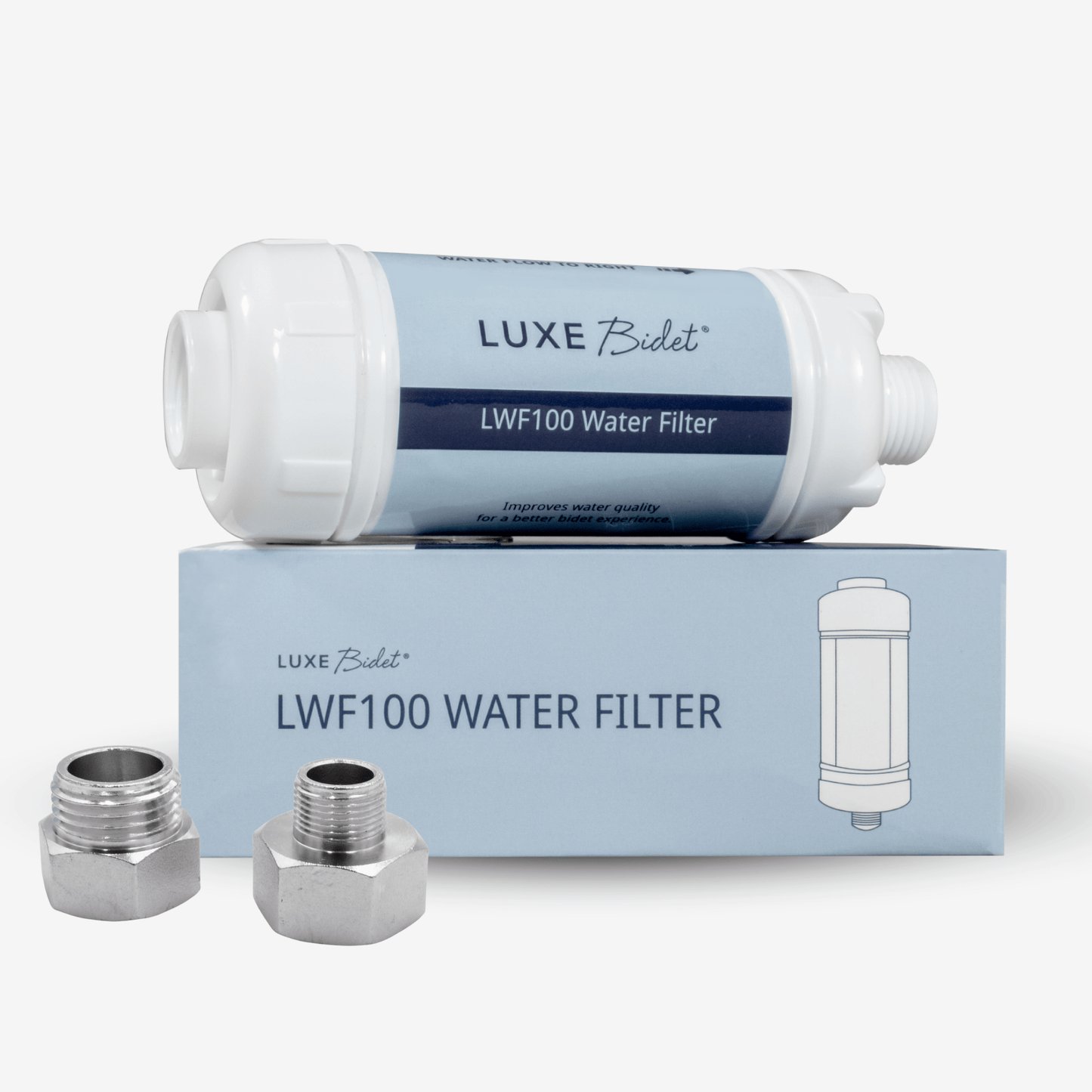 LUXE Bidet 4-in-1 Filtration Water Filter with 3/8" Metal Converters packaging