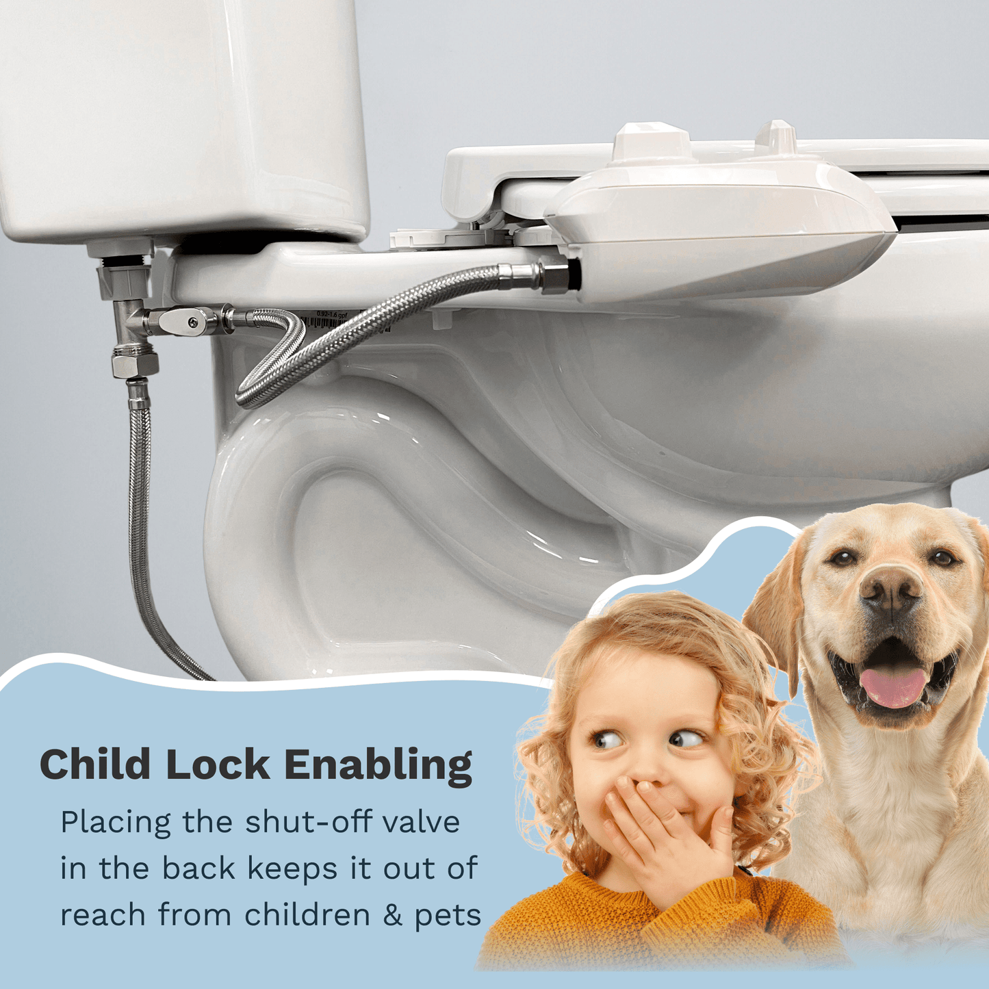 Cold Water Shut-Off Hose placed in child and pet proof setup