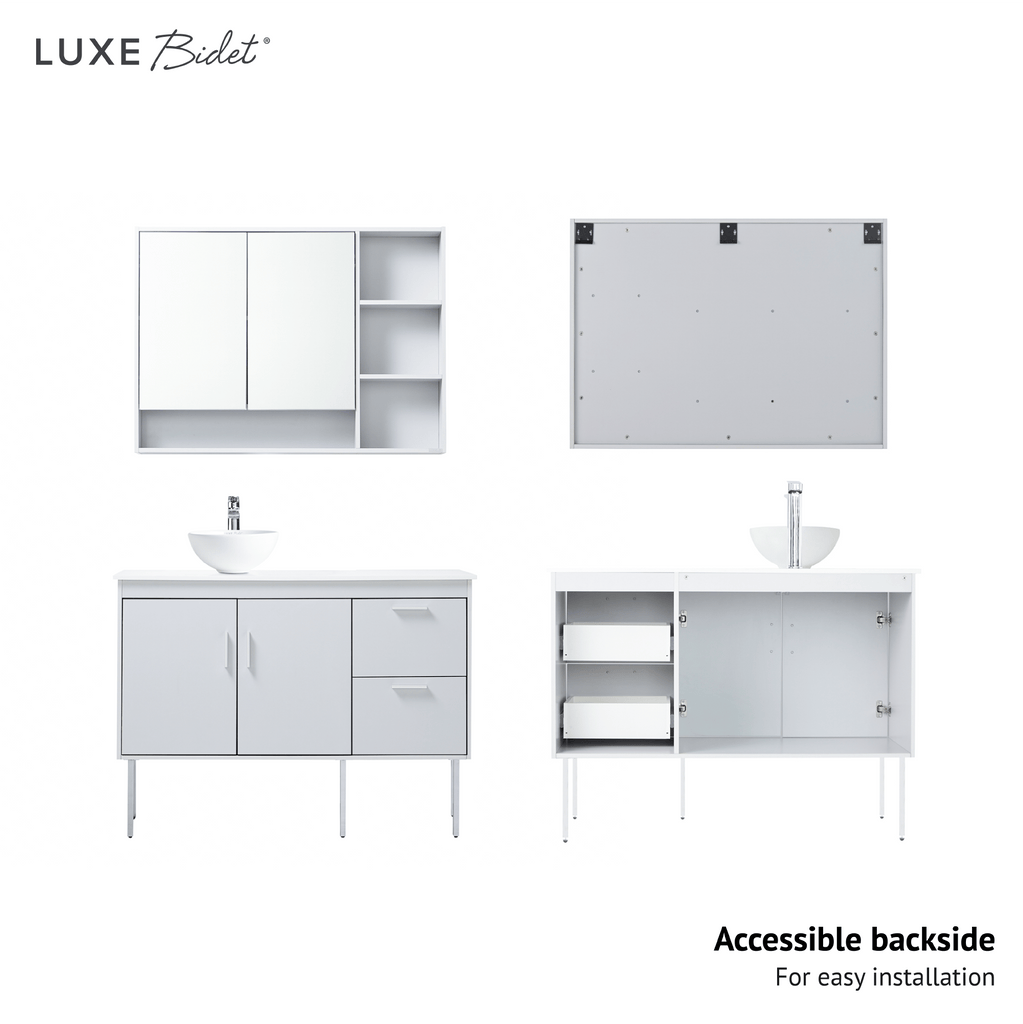 Arista Bathroom Vanity Set, front and back, the backside is accessible for easy installation