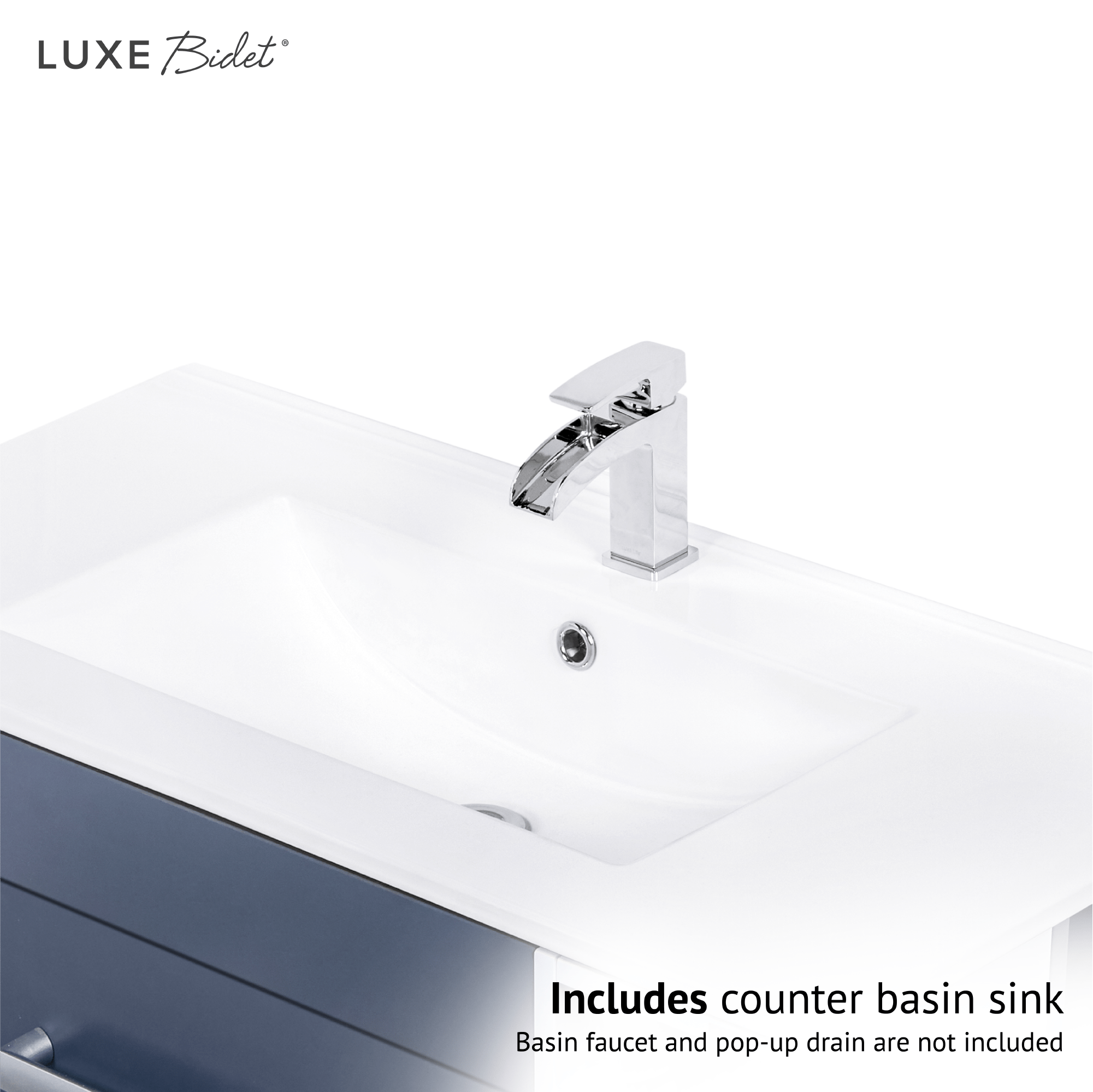 Kyro Bathroom Vanity Set includes counter basin sink, basin faucet and pop-up drain are not included