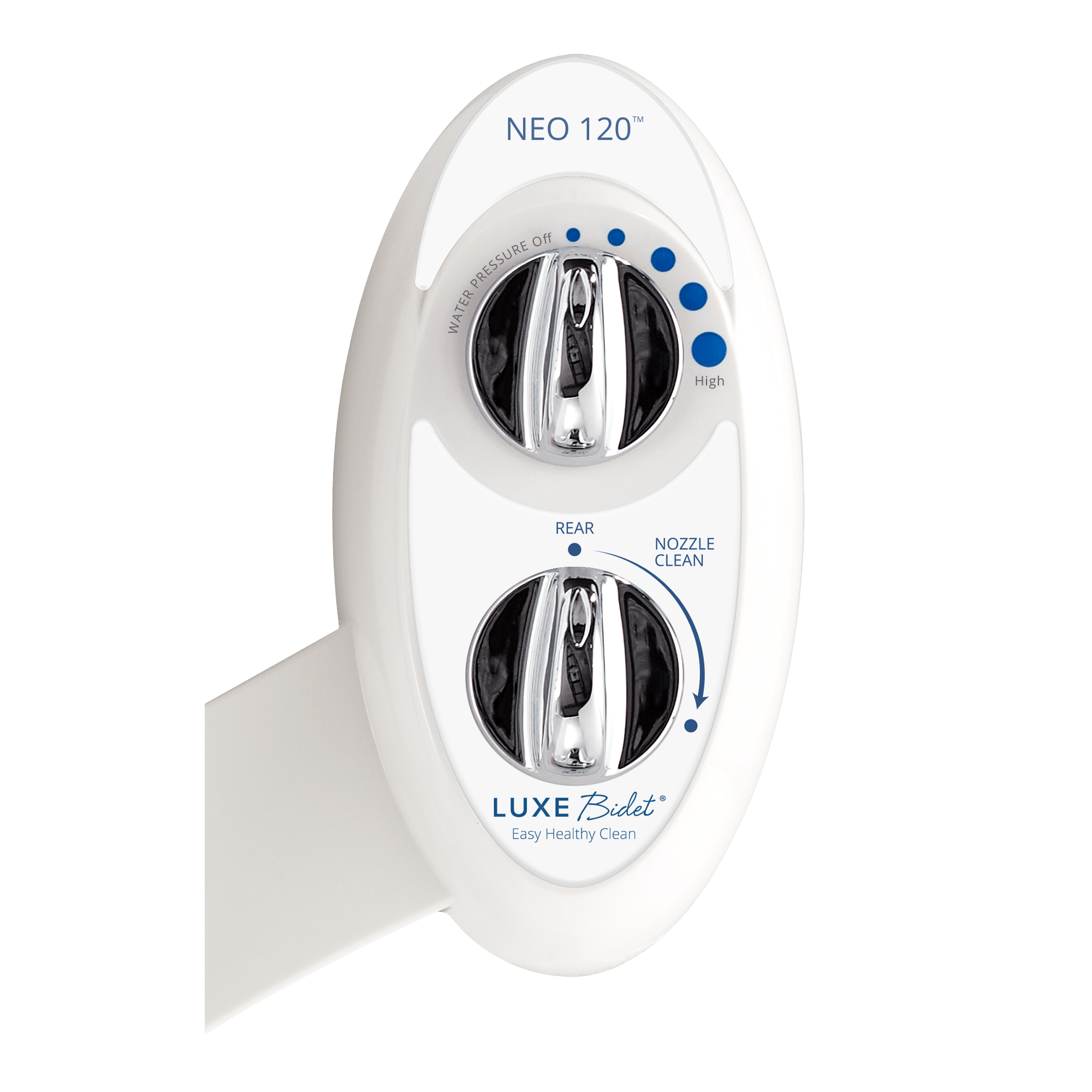NEO 120 White control panel with a white sticker label