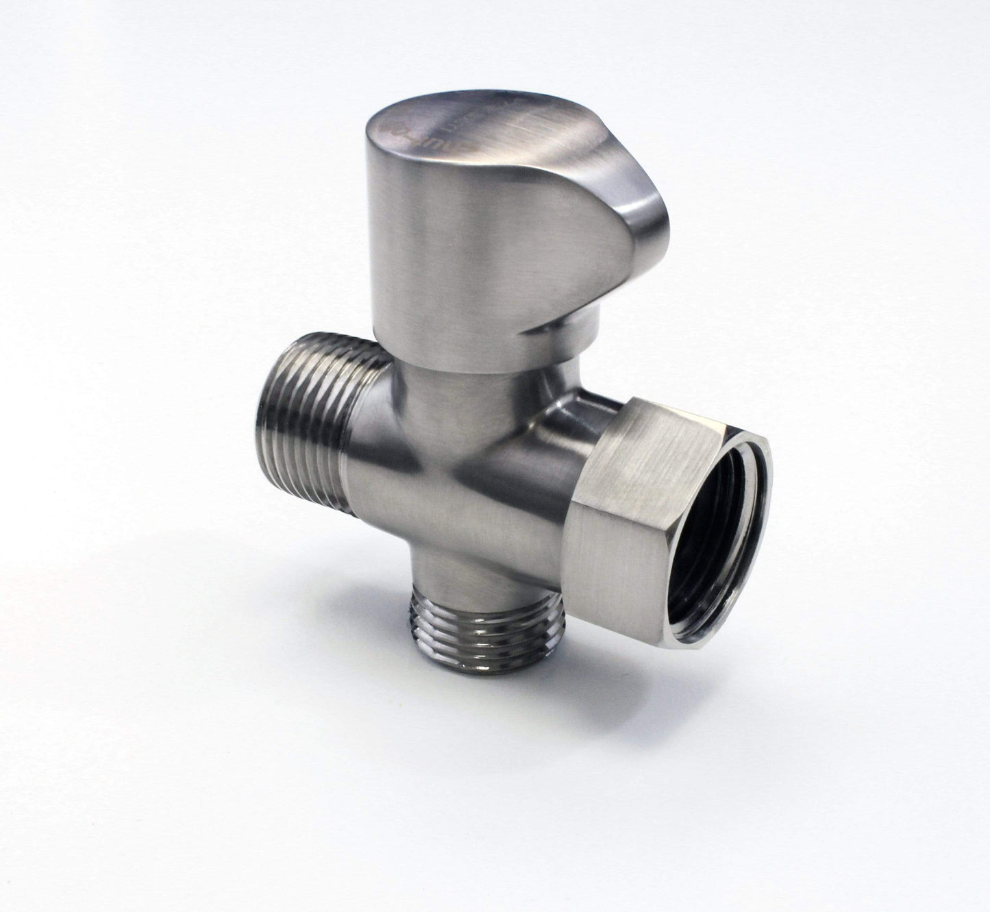 Cold Water Winged Nickel Shut-Off T-Adapter for NEO series, angled view