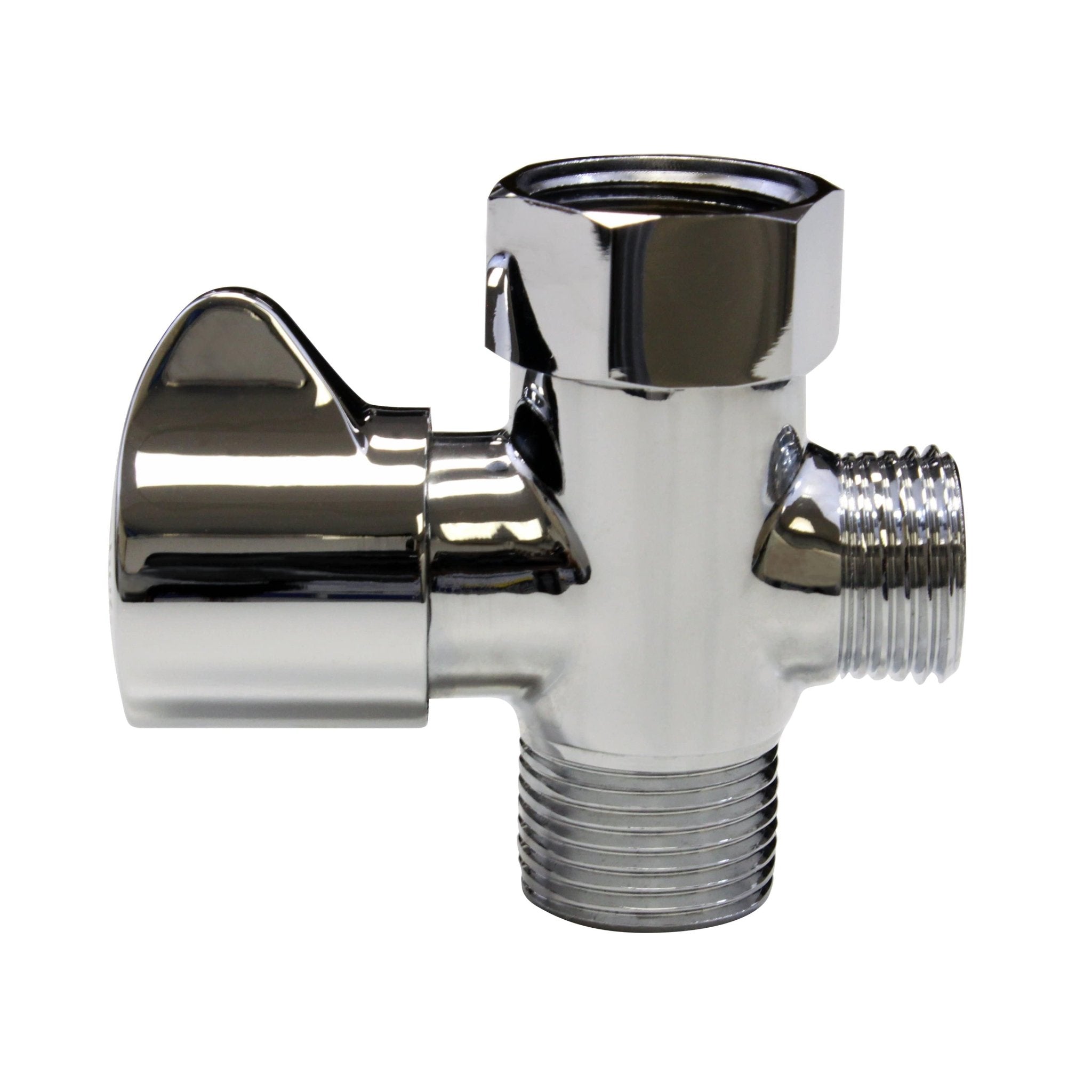 Cold Water Winged Chrome Shut-Off T-Adapter for NEO series, front view