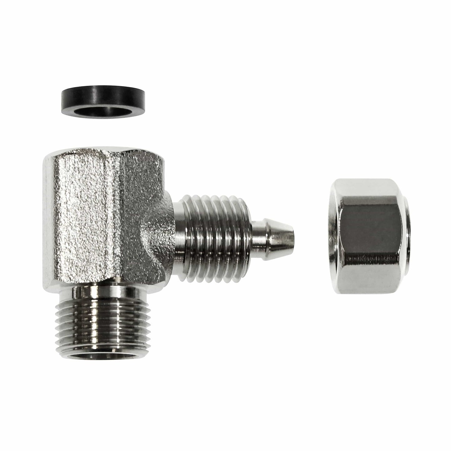 3/8” Hot Water Metal T-Adapter with washer and nut depicted
