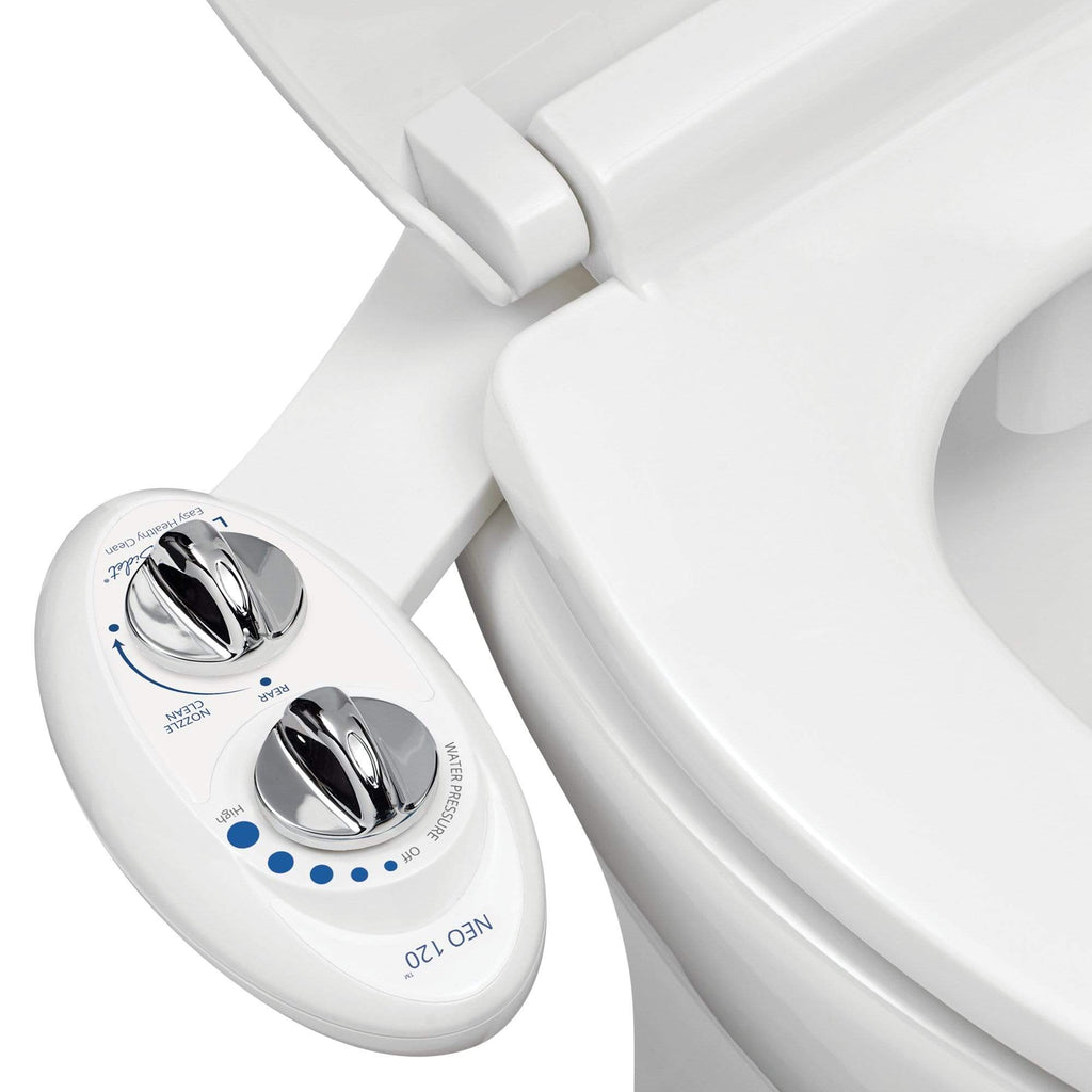 NEO 120 White installed on a toilet, open lid