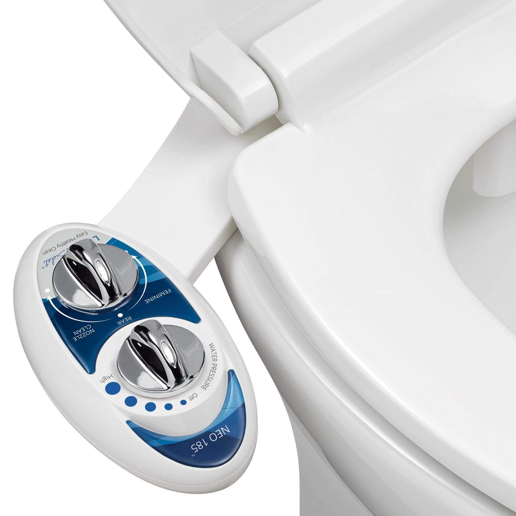 NEO 185: Imperfect Packaging - NEO 185 Blue installed on a toilet, open lid